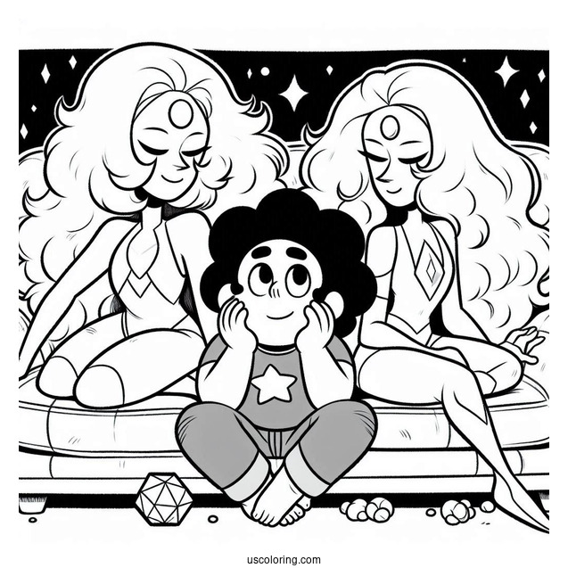 Steven Universe Coloring Page Of Posing On Couch With Amethyst, Pearl, And Garnet