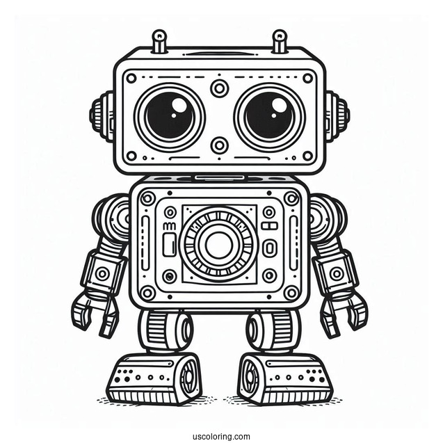 Detailed Square Toy Robot Coloring Sheet For Kids