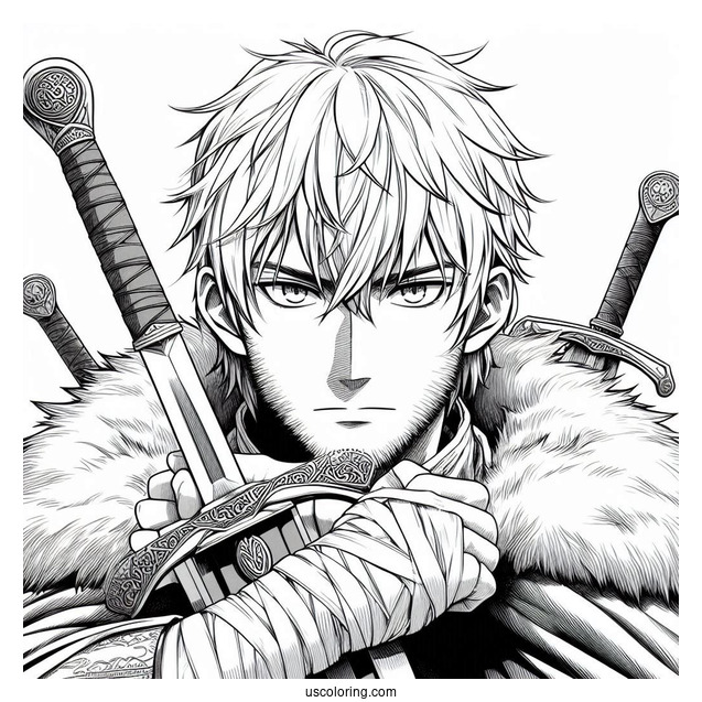 Manga Coloring Page Of Vinland Saga Thorfinn Holding Dagger
