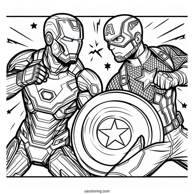 Iron Man Vs Captain America Coloring Sheet