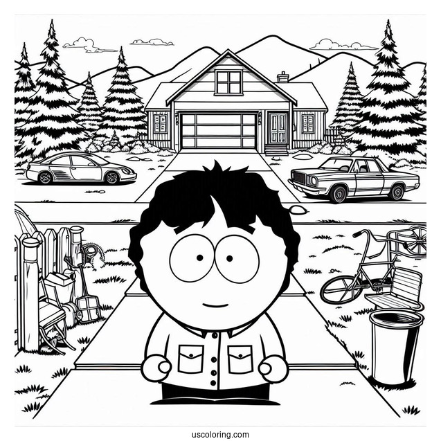 South Park Coloring Page Of Randy Marsh Standing In His Driveway