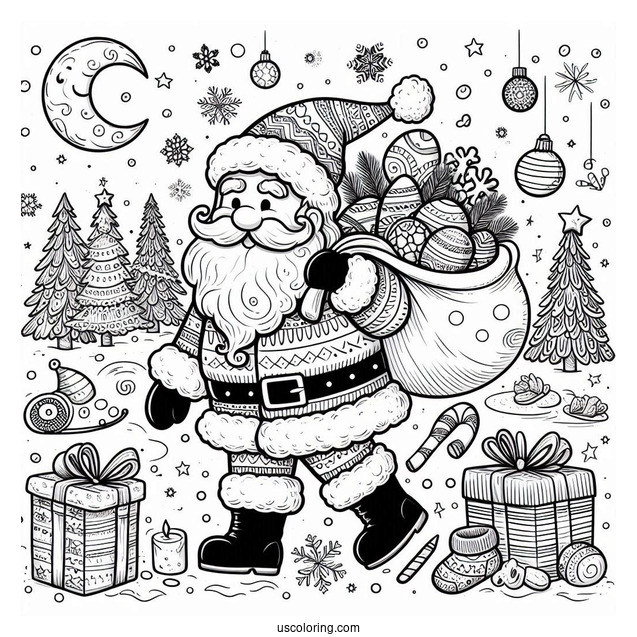 Happy Holidays With Santa To Color
