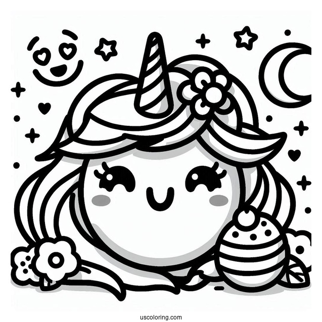 Easy Unicorn Emoji Coloring Page