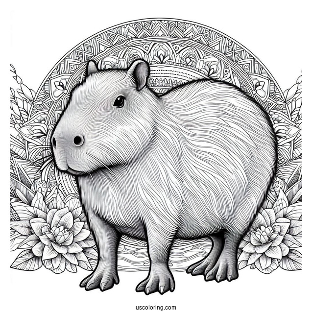 Realistic Capybara Coloring Page Inside Mandala