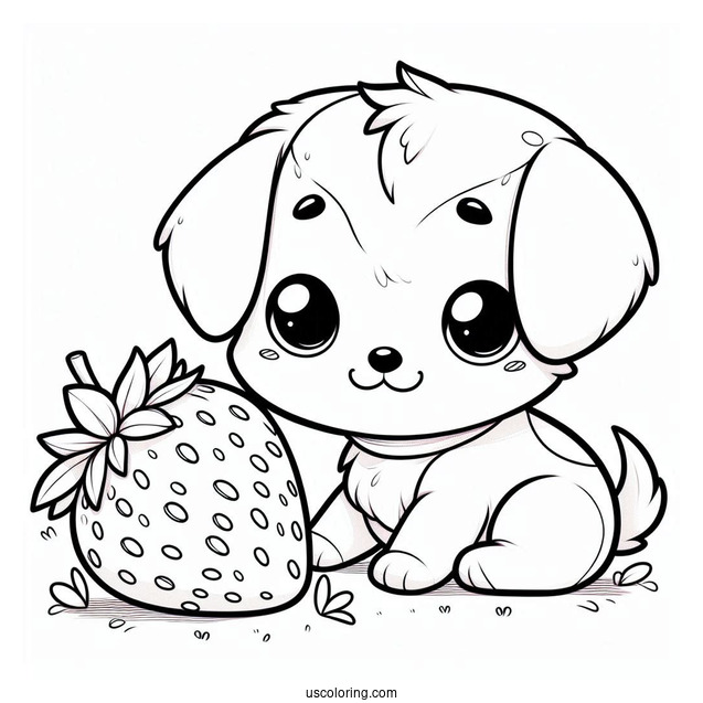 Cute Chibi Dog On Strawberry Coloring Page