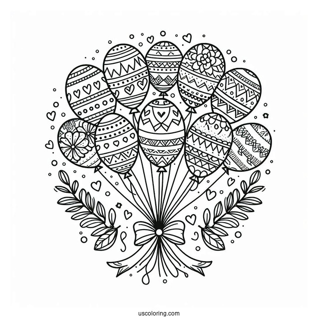 Bunch Of Balloons With Patterns And Ribbon