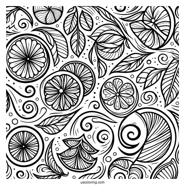 Looping Fruit Halves Pattern Coloring Page