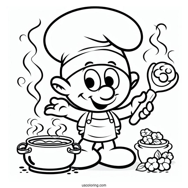 Coloring Page Of Chef Smurf Cooking