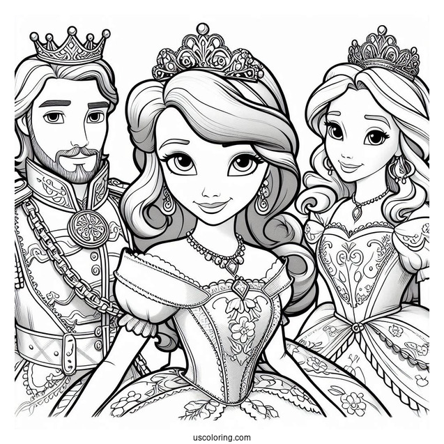 Sofia The First Coloring Pages With King Roland, Queen Miranda, Princess Amber, And Prince James