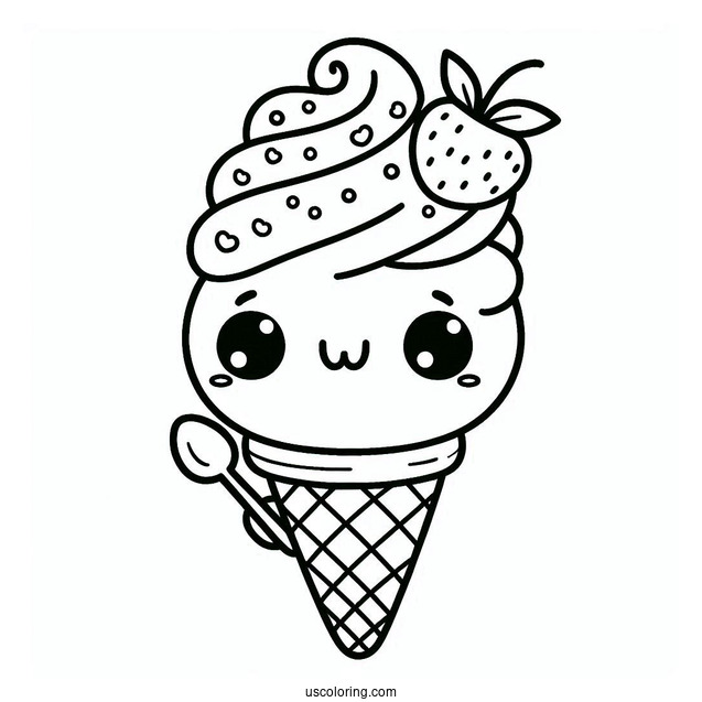 Cute Coloring Page Of Cartoon Ice Cream On A Cone For Kids