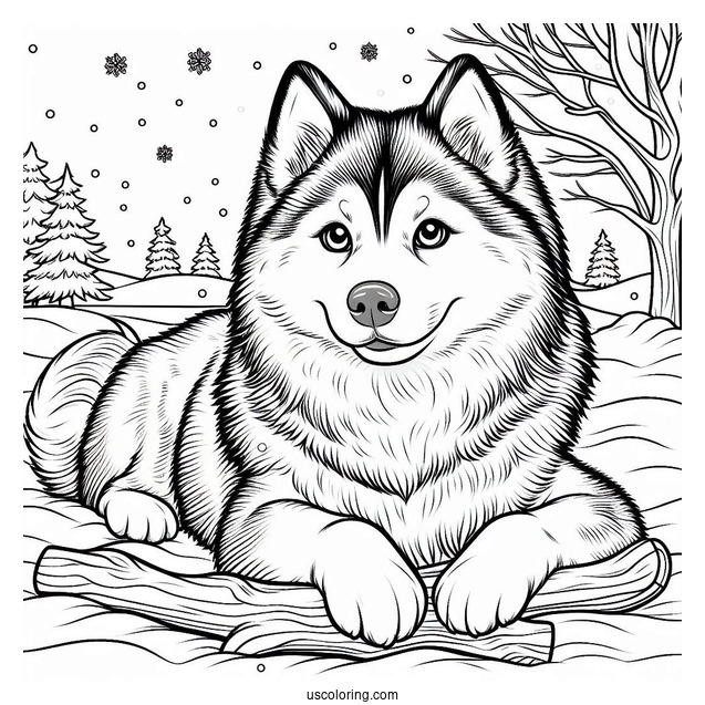 Husky In The Snow Coloring In