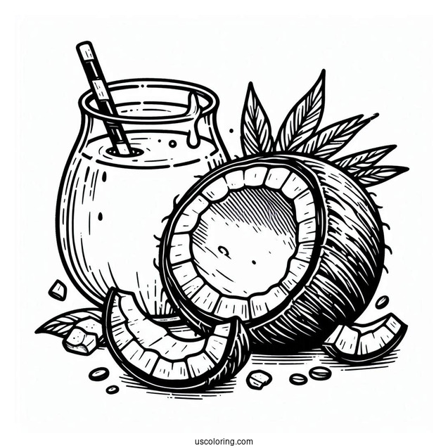 Halved Coconut Coloring Page With Coconut Juice Inside