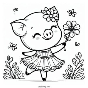 Piglet Coloring Page Dancing While Holding A Flower For Kids