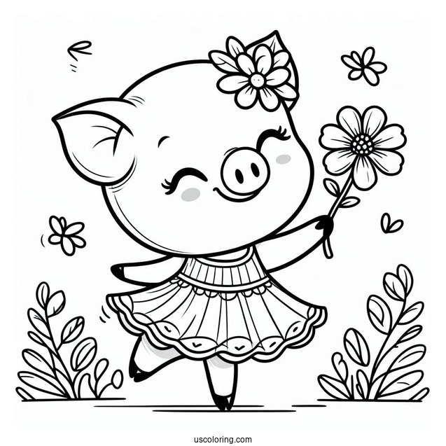 Piglet Coloring Page Dancing While Holding A Flower For Kids