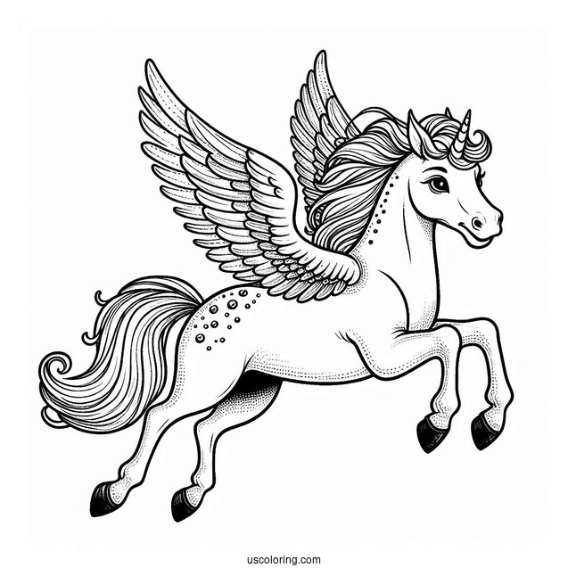 Spotted Pegasus Coloring Page Flying