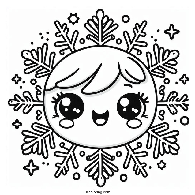Cute Smiling Snowflake Coloring Page For Preschoolers