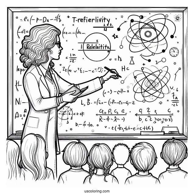 Science Coloring Page Of Professor Teaching Theory Of Relativity