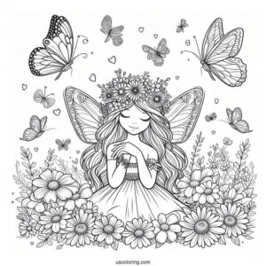 Beautiful Fairy Surrounded By Butterflies On A Flower Field