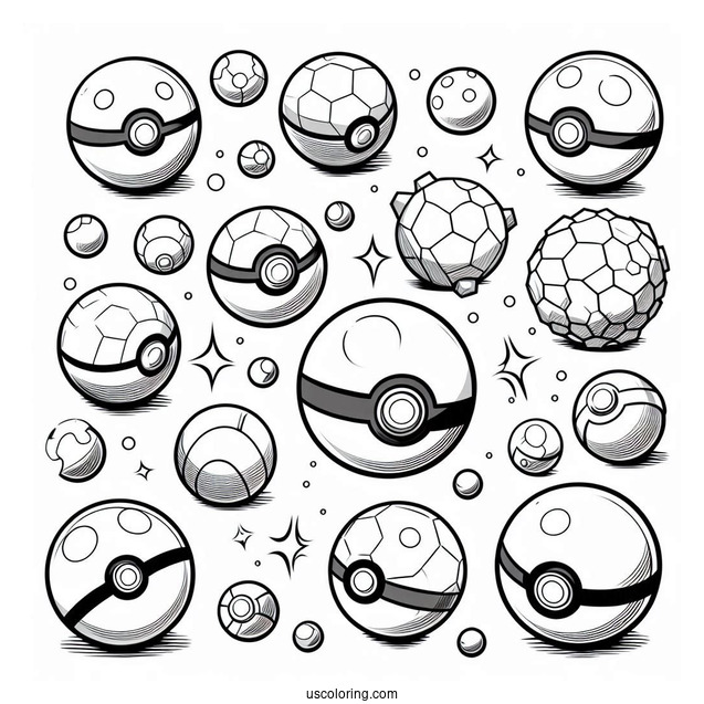 Several Varieties Of Pokéball Coloring Page