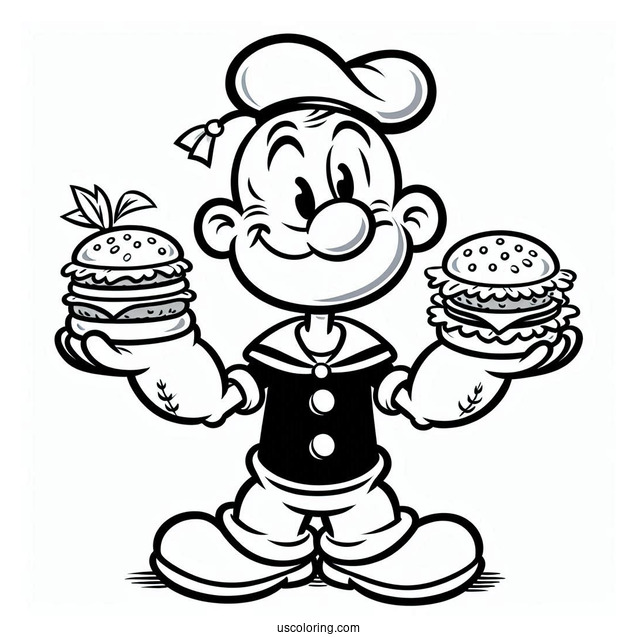 Popeye Coloring Page Of J. Wellington Wimpy Holding Cheeseburger