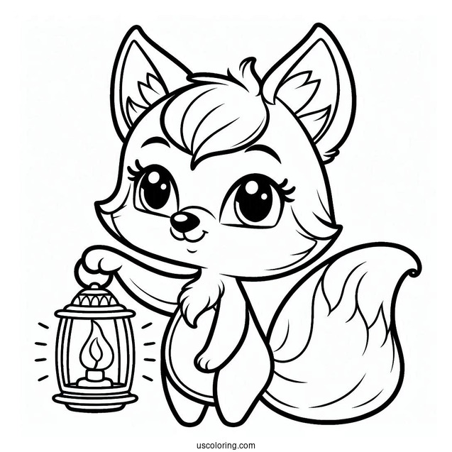 Cartoon Fox Coloring Page Holding A Lamp By The Mouth For Kids