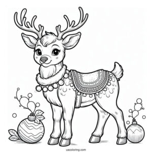 Realistic Looking Reindeer Wearing a Christmas Saddle