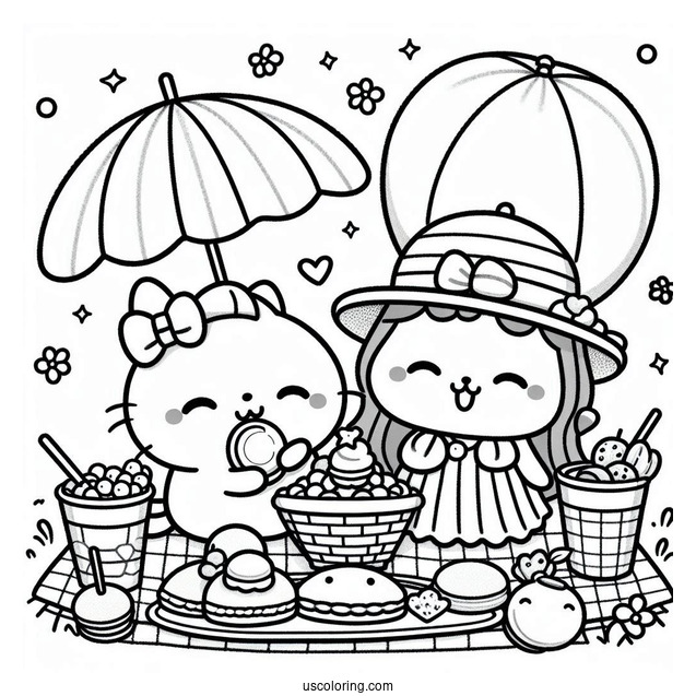Pompompurin Picnic Date With Macaroon Coloring Sheet