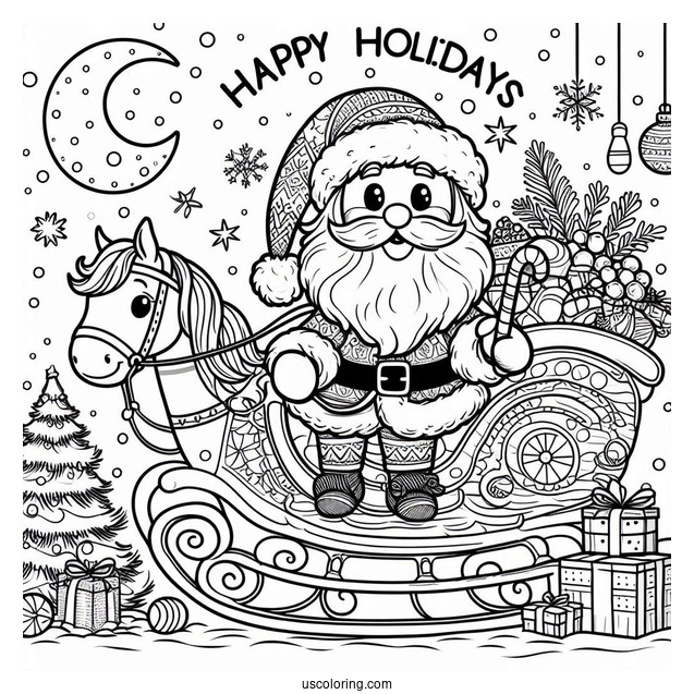 Happy Holidays With Santa To Color