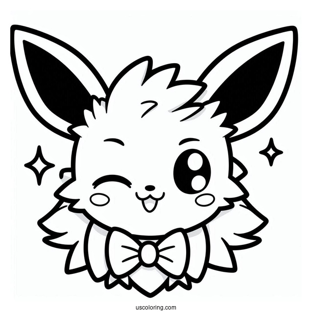 Kawaii Jolteon Coloring Page With Bowtie Winking For Preschoolers