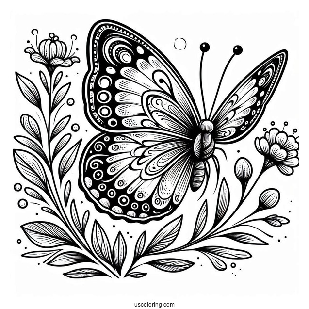 Side View Of Butterfly Coloring Page Flying