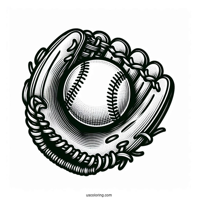 Classic Baseball Coloring Page Of Mitt with Ball