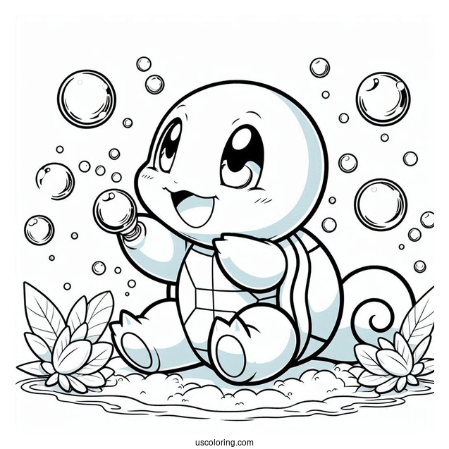 Squirtle Coloring Page Of Playing With Bubbles