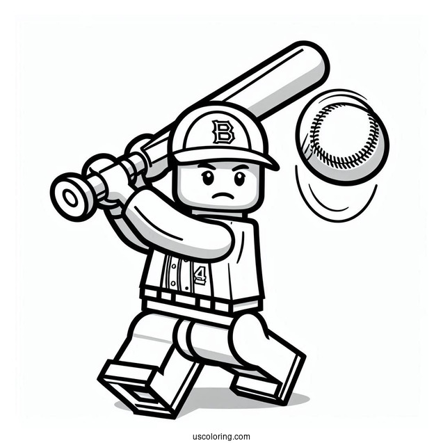 LEGO Baseball Coloring Page Player Swinging A Bat for Kids
