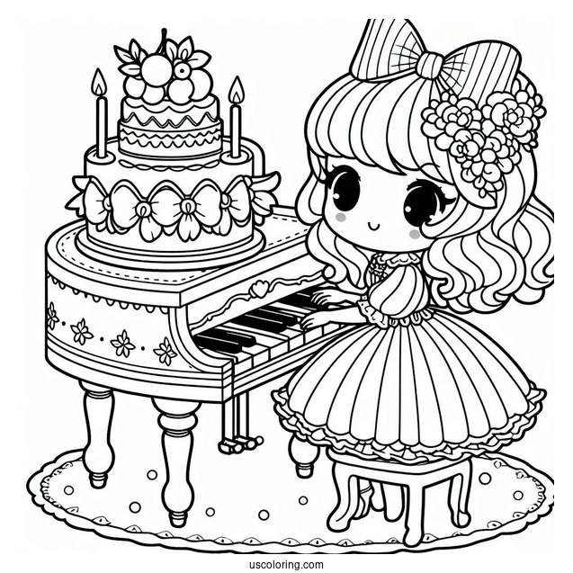 My Sweet Piano Giving My Melody Coloring Page Cake