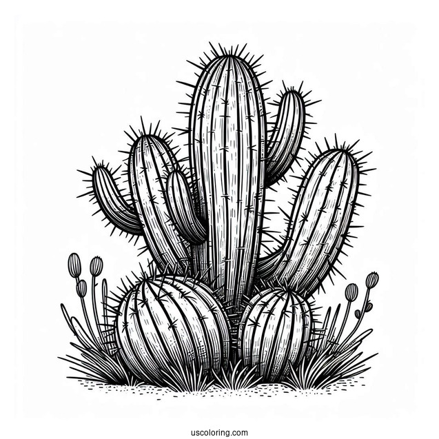 Realistic Desert Cactus With Spikes