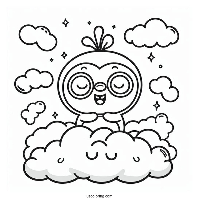 Easy Pororo Coloring Page In The Clouds For Kids