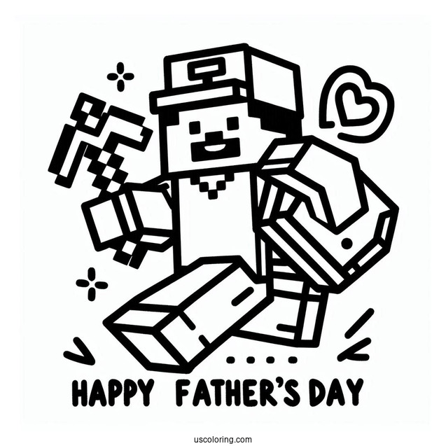 Minecraft Steve Running With Happy Father's Day Coloring Page Of Sign