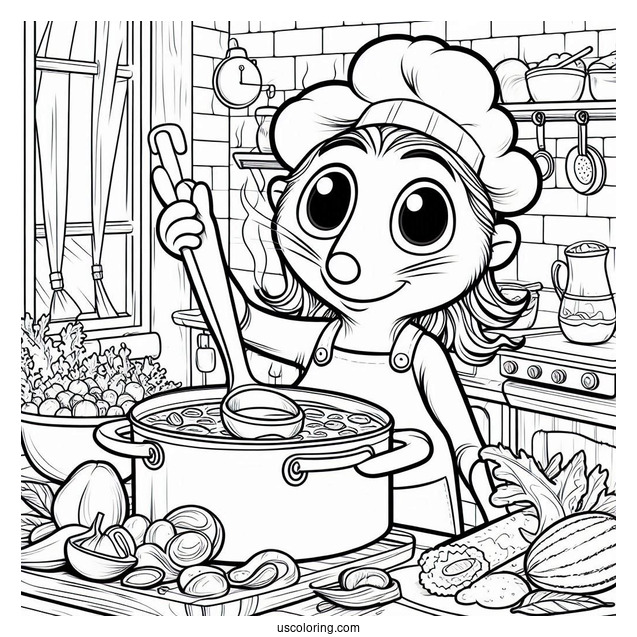 Ratatouille Coloring Page Holding a Ladle In The Kitchen