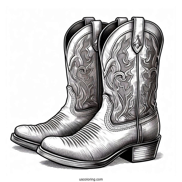 Realistic Pair Of Cowboy Boots Coloring Page