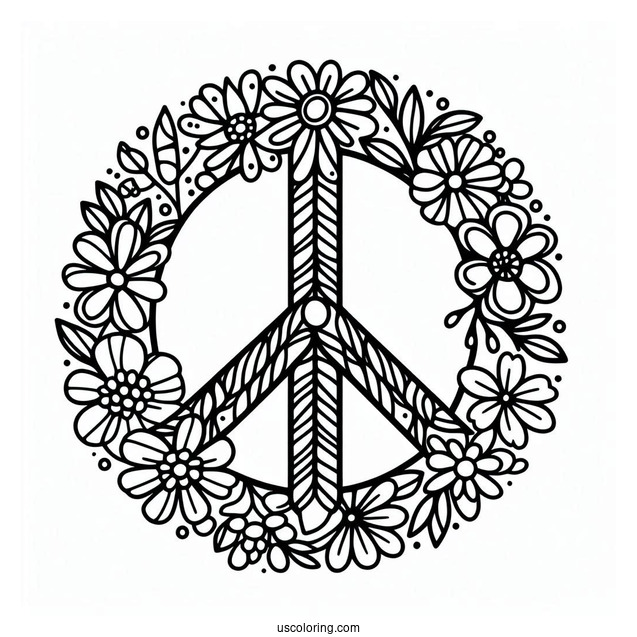 Flowers Covering A Peace Coloring Page For Kids