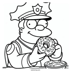 Simpsons Coloring Pages Of Chief Wiggum Eating A Donut