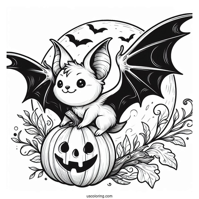 Bat Coloring Page Carrying Jack O Lantern On Halloween
