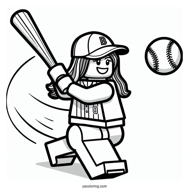 LEGO Baseball Coloring Page Player Swinging A Bat for Kids