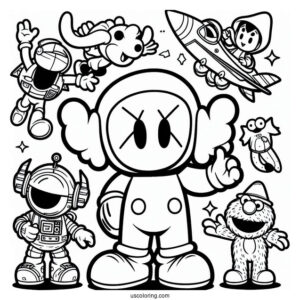 KAWS Coloring Page Astro Boy, Elmo, And Pinocchio For Kids