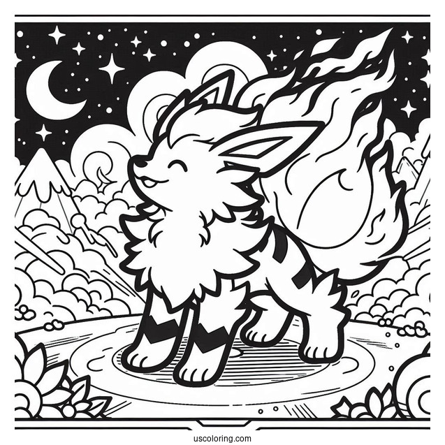 Arcanine Flame Dash Pokemon Card Coloring Page