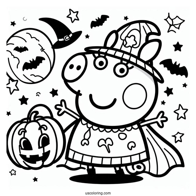 Halloween Themed Peppa Pig Coloring Page