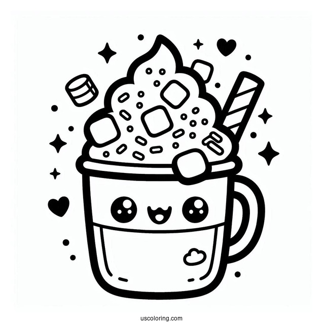 Kawaii Chocolate Frappe With Sprinkles And Marshmallows