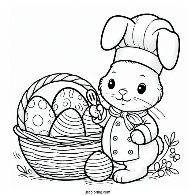 Rabbit Chef Painting Easter Coloring Page Of Eggs
