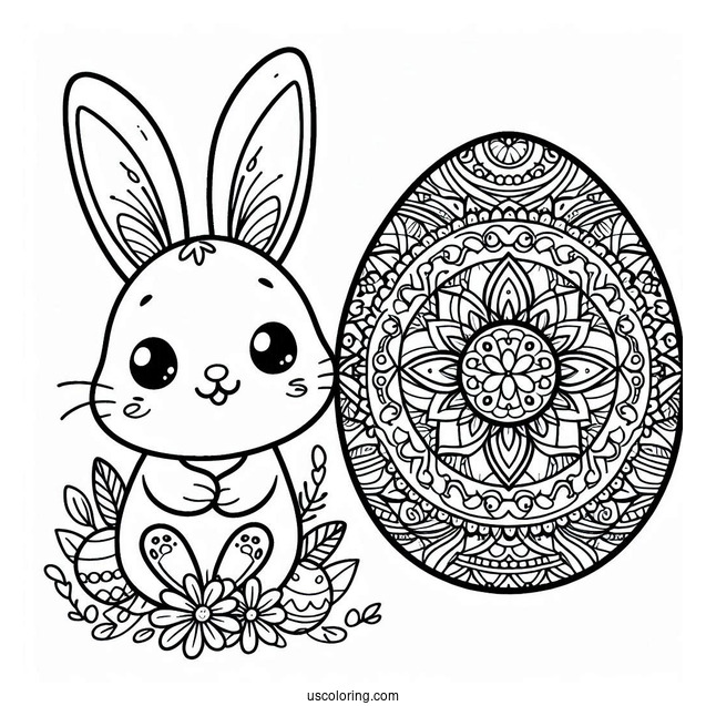Easter Bunny Coloring Page And Egg Mandala For Kids
