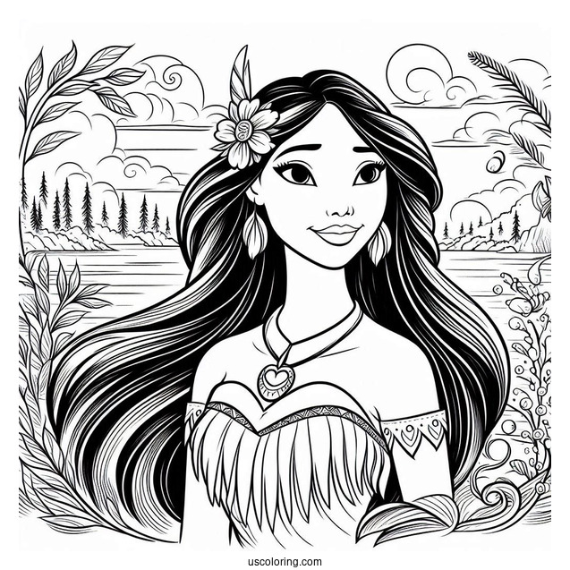 Detailed Coloring Page Pocahontas